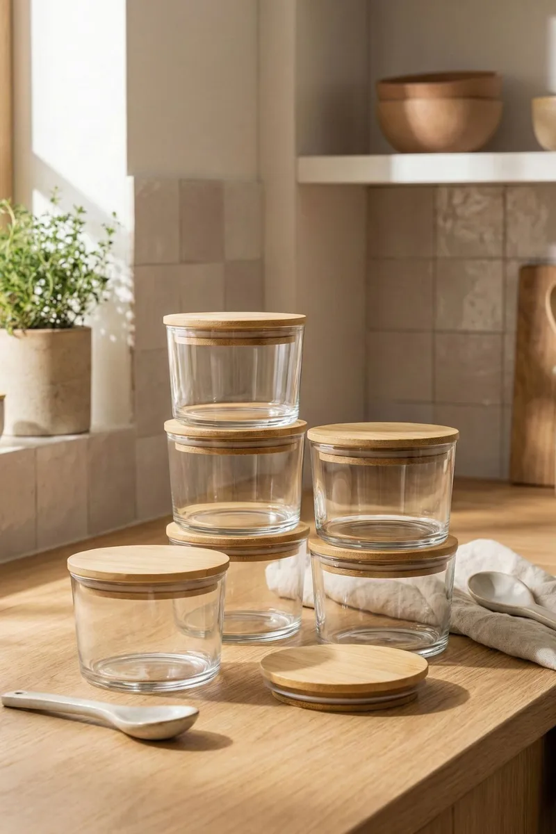 Oppbevaringsbokssett (12 deler) Opviq Cleo Shelf (8 x 8 x 5 cm) Transparent eik - Transparent eik - Husholdning - Servering & borddekking - Karaffel, mugge & kanne - Glassflaske
