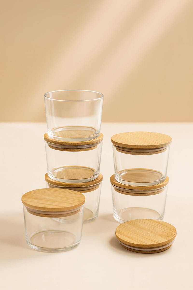 Oppbevaringsbokssett (12 deler) Opviq Cleo Shelf (8 x 8 x 5 cm) Transparent eik - Transparent eik - Husholdning - Servering & borddekking - Karaffel, mugge & kanne - Glassflaske