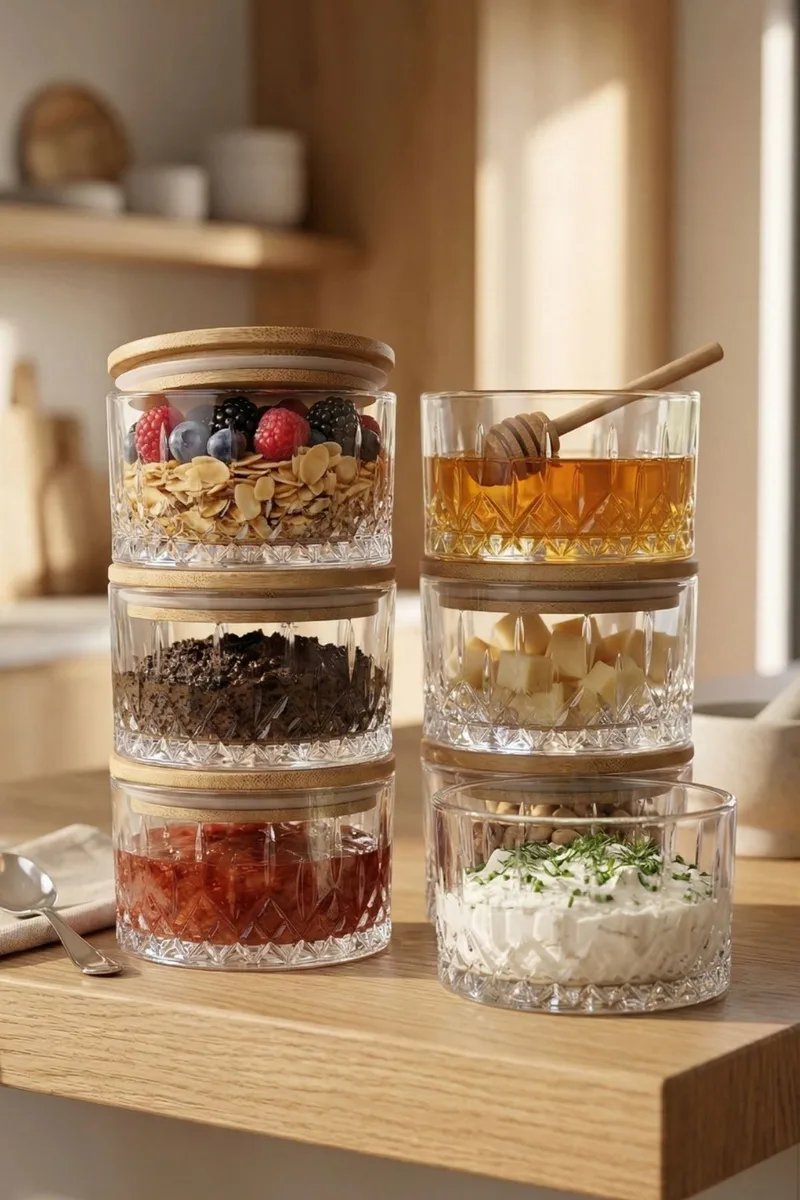 Oppbevaringsbokssett (6 deler) Opviq Cleo hylle (10 x 10 x 6 cm) transparent - Transparent - Husholdning - Servering & borddekking - Karaffel, mugge & kanne - Glassflaske