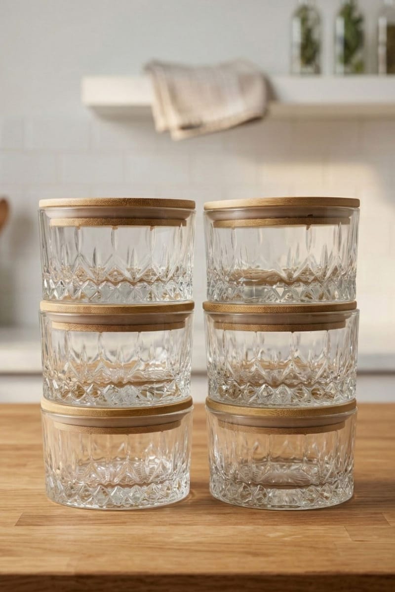 Oppbevaringsbokssett (6 deler) Opviq Cleo hylle (10 x 10 x 6 cm) transparent - Transparent - Husholdning - Servering & borddekking - Karaffel, mugge & kanne - Glassflaske
