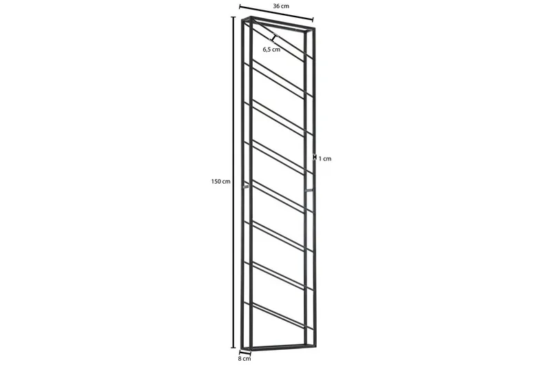 Vinstativ Wohnling veggmontert, plass til 8 flasker, pulverlakkert metall, industriell loftstil Svart - Svart - Husholdning - Servering & borddekking - Karaffel, mugge & kanne - Glassflaske