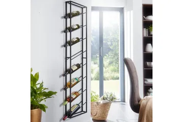 Vinstativ Wohnling veggmontert, plass til 8 flasker, pulverlakkert metall, industriell loftstil Svart - Svart - Oppbevaring - Hyller - Oppbevaringshylle - Vinstativ & vinhylle