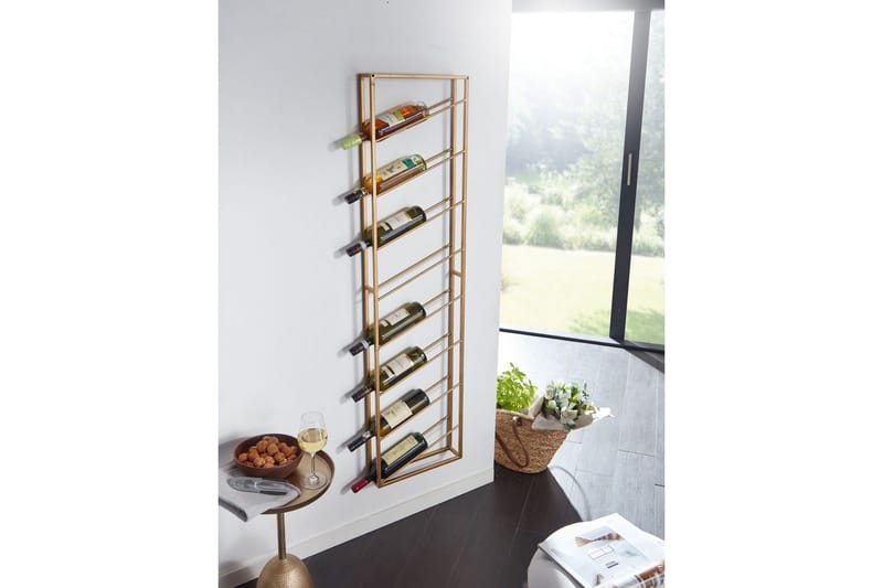 Vinstativ Wohnling veggmontert, plass til 8 flasker, pulverlakkert metall, industriell loftstil Gull - Gull - Husholdning - Servering & borddekking - Karaffel, mugge & kanne - Glassflaske