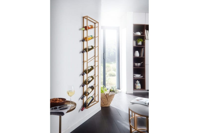 Vinstativ Wohnling veggmontert, plass til 8 flasker, pulverlakkert metall, industriell loftstil Gull - Gull - Oppbevaring - Hyller - Oppbevaringshylle - Vinstativ & vinhylle