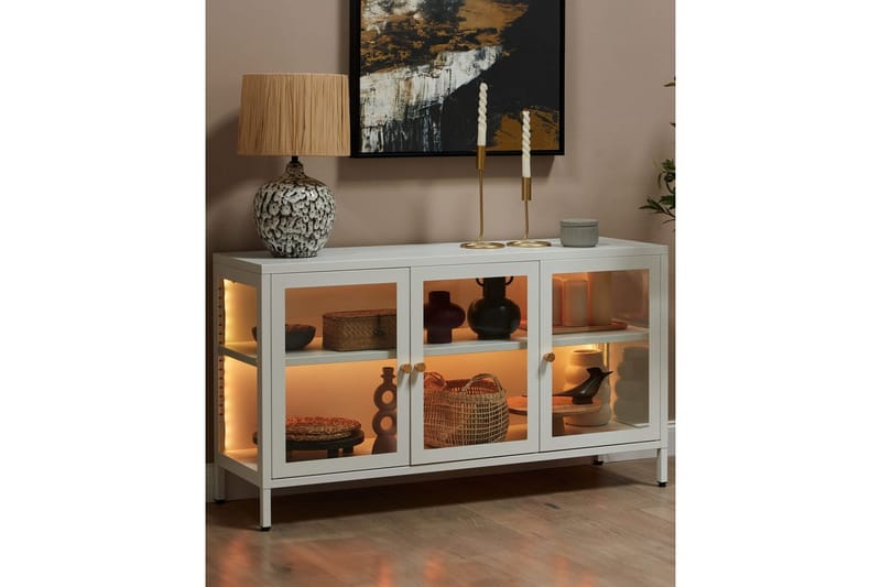 Vitrineskap med LED Newport Hvit - Hvit - Husholdning - Servering & borddekking - Karaffel, mugge & kanne - Glassflaske