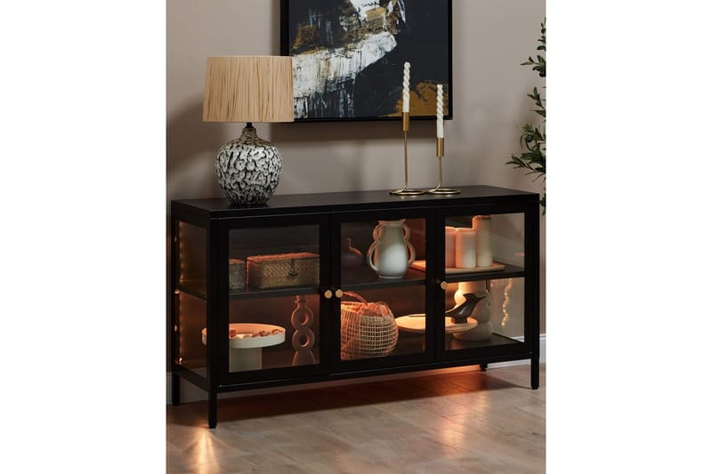 Vitrineskap med LED Newport Svart - Svart - Husholdning - Servering & borddekking - Karaffel, mugge & kanne - Glassflaske
