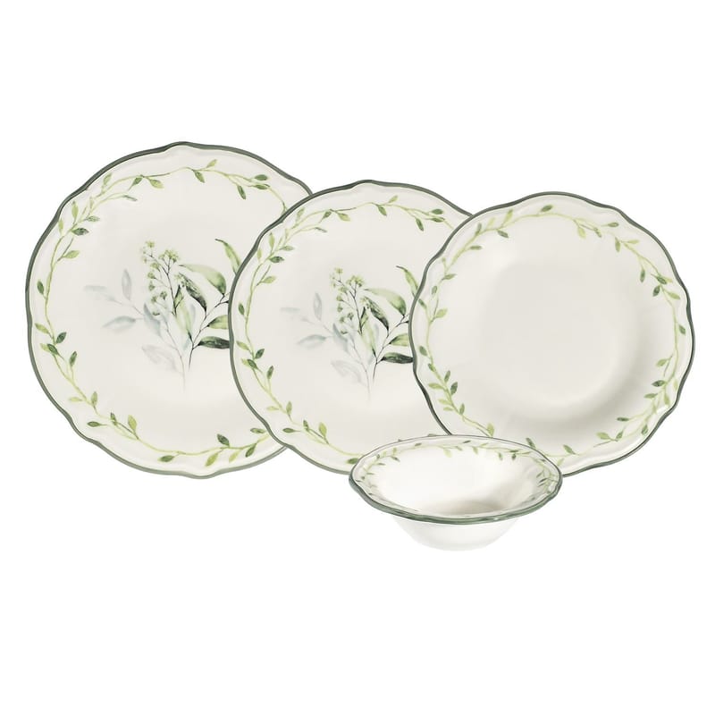 Middagsservise (24 deler) Opviq Olivessa Fulya 24 (32 x 36 x 41 cm) Hvit Grønn - Hvit og grønn - Husholdning - Servering & borddekking - Porselen