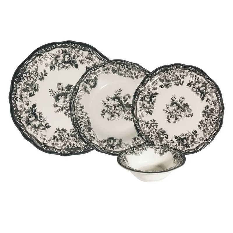 Middagsservise (24 deler) Opviq Velour Antrasitt Fulya 24 (32 x 36 x 41 cm) Hvit Antrasitt, Hvit og antrasitt