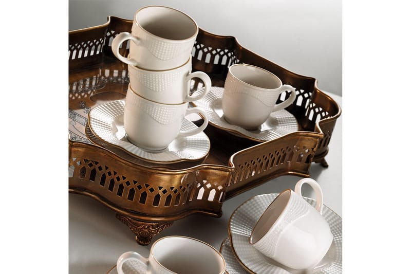 Adine Kaffeservise 12 Deler Porselen - Creme/Gull - Kaffekopp & kaffekrus - Porselen - Mugger & kopper