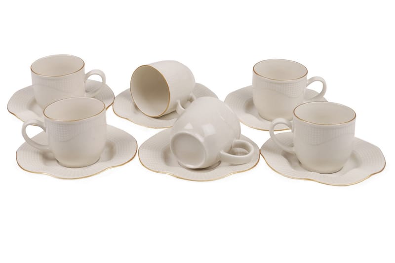Adine Kaffeservise 12 Deler Porselen - Creme/Gull - Husholdning - Servering & borddekking - Mugger & kopper - Kaffekopp & kaffekrus