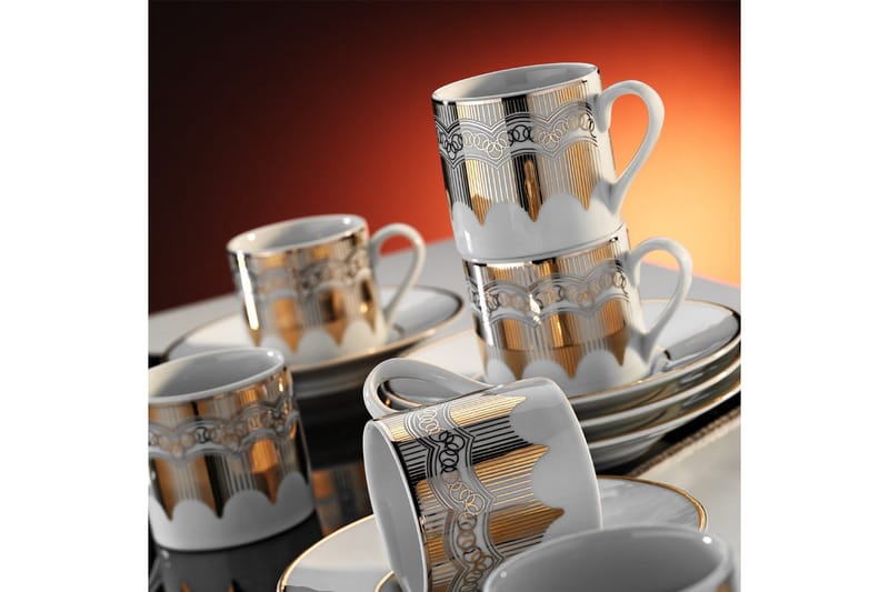 Kaffeservise 12 deler - Hvit/Gull - Husholdning - Servering & borddekking - Mugger & kopper - Kaffekopp & kaffekrus