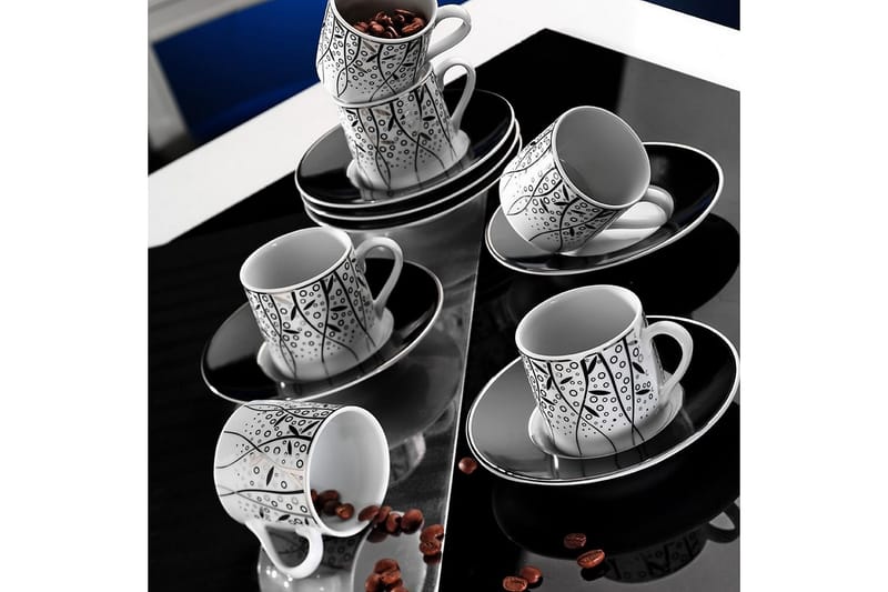 Adine Kaffekoppsett 12 Deler - Porselen/Svart - Kaffekopp & kaffekrus - Porselen - Mugger & kopper
