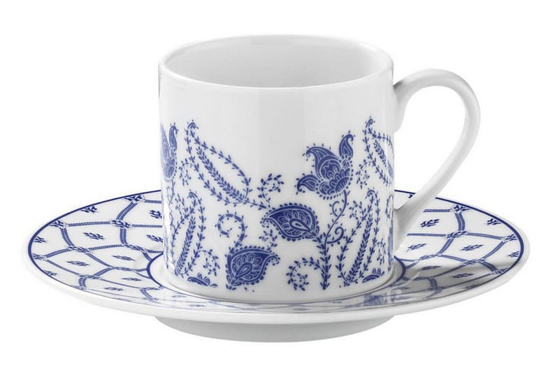 Adine Kaffeservise 12 Deler Porselen - Hvit/Mørkeblå - Kaffekopp & kaffekrus - Porselen - Mugger & kopper