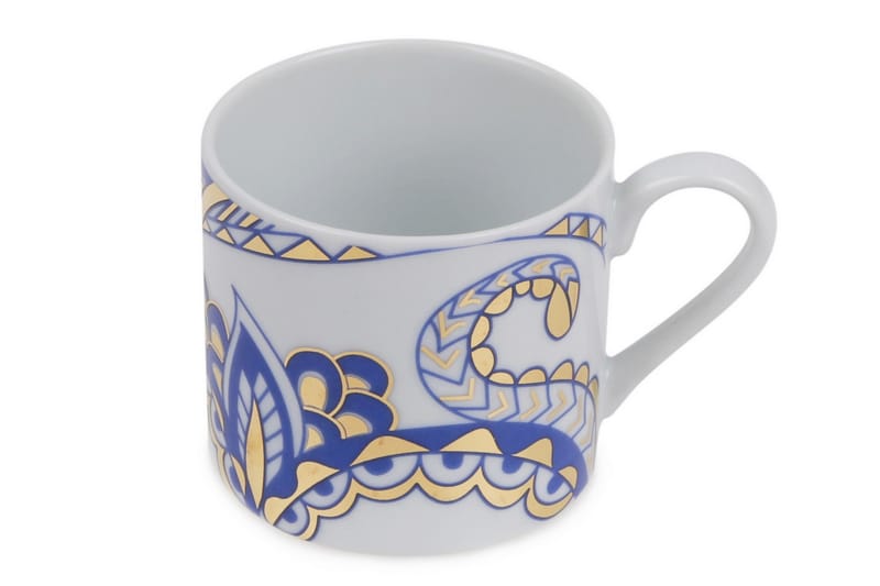 Adine Kaffeservise 12 Deler Porselen - Hvit/Gull/Blå - Kaffekopp & kaffekrus - Porselen - Mugger & kopper