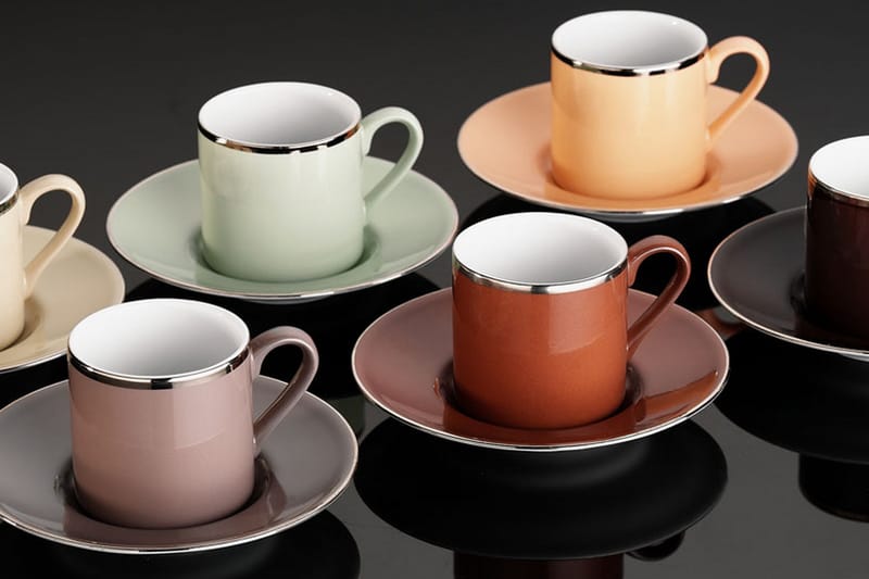Adine Kaffeservise 12 Deler Porselen - Hvit/Flerfarget - Kaffekopp & kaffekrus - Porselen - Mugger & kopper