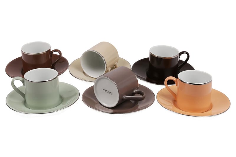 Adine Kaffeservise 12 Deler Porselen - Hvit/Flerfarget - Kaffekopp & kaffekrus - Porselen - Mugger & kopper