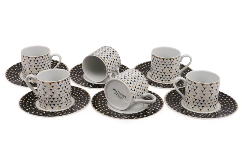 Adine Kaffeservise 12 Deler Porselen - Hvit/Lilla - Kaffekopp & kaffekrus - Porselen - Mugger & kopper