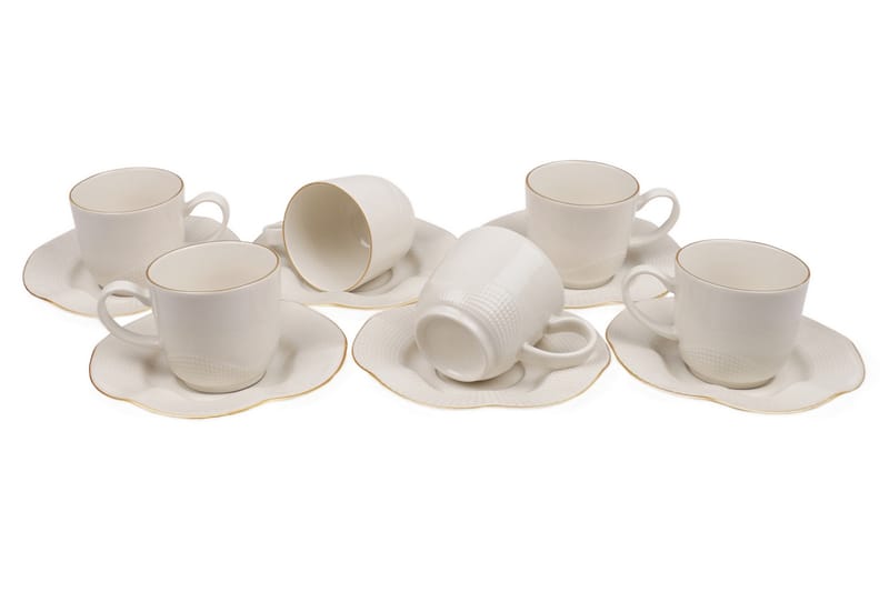 Adine Teservise 12 Deler Porselen - Hvit/Gull - Kaffekopp & kaffekrus - Porselen - Mugger & kopper
