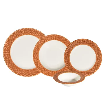 Middagsservise (24 deler) Opviq Orila Costa 24 (32 x 36 x 41 cm) Hvit oransje - hvit og oransje - Husholdning - Servering & borddekking - Porselen