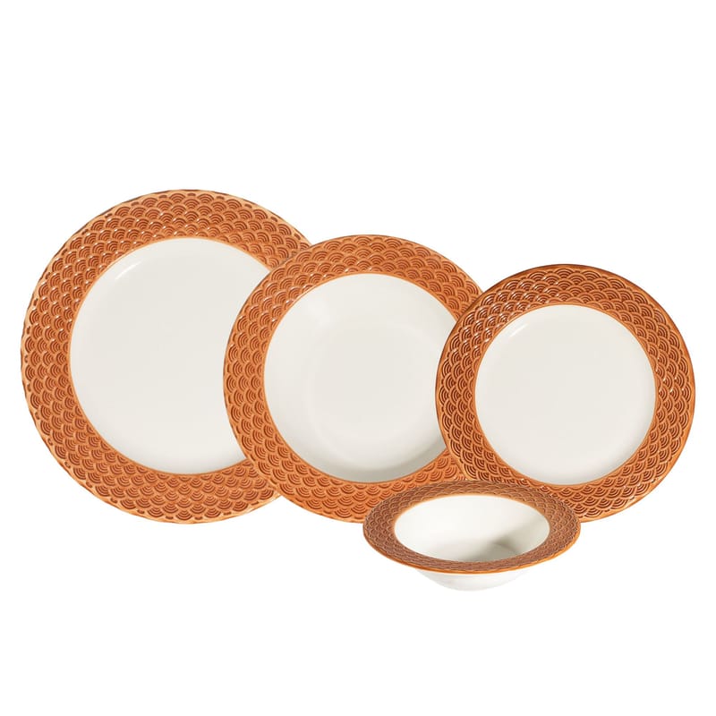 Middagsservise (24 deler) Opviq Orila Costa 24 (32 x 36 x 41 cm) Hvit oransje - hvit og oransje - Husholdning - Servering & borddekking - Porselen