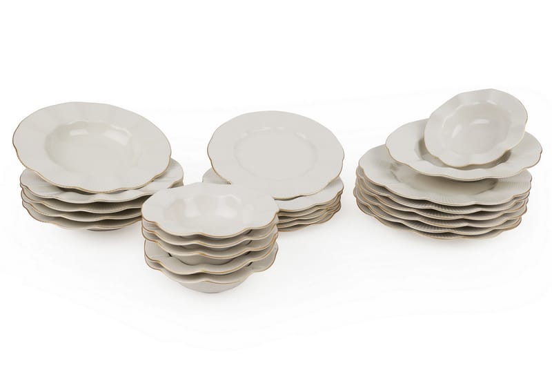 Adine Middagsservise 24 Deler Porselen - Creme/Gull - Husholdning - Servering & borddekking - Tallerkener