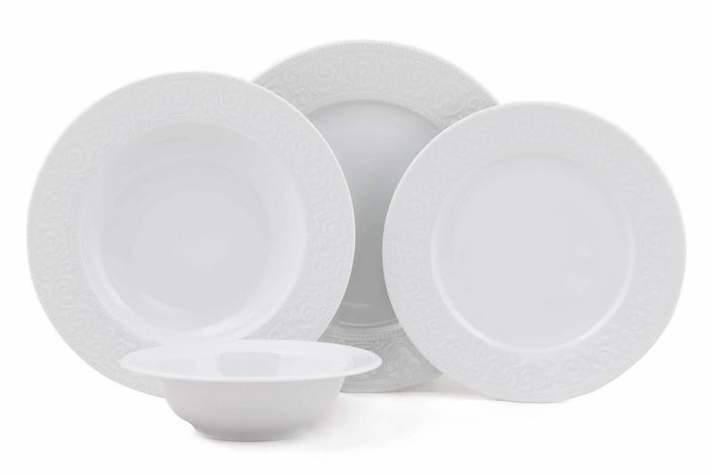 Adine Middagsservise 24 Deler Porselen - Hvit - Husholdning - Servering & borddekking - Tallerkener