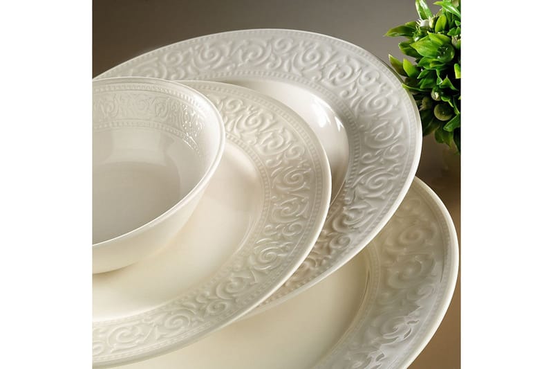 Adine Middagsservise 24 Deler Porselen - Hvit - Husholdning - Servering & borddekking - Tallerkener
