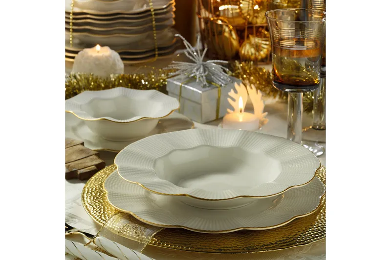 Adine Middagsservise 24 Deler Porselen - Creme/Gull - Husholdning - Servering & borddekking - Tallerkener