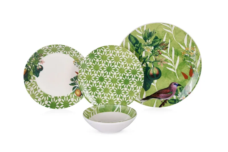Middagsservise (24 deler) Opviq Birdy (32 x 32 x 29 cm) Grønn, Grønn