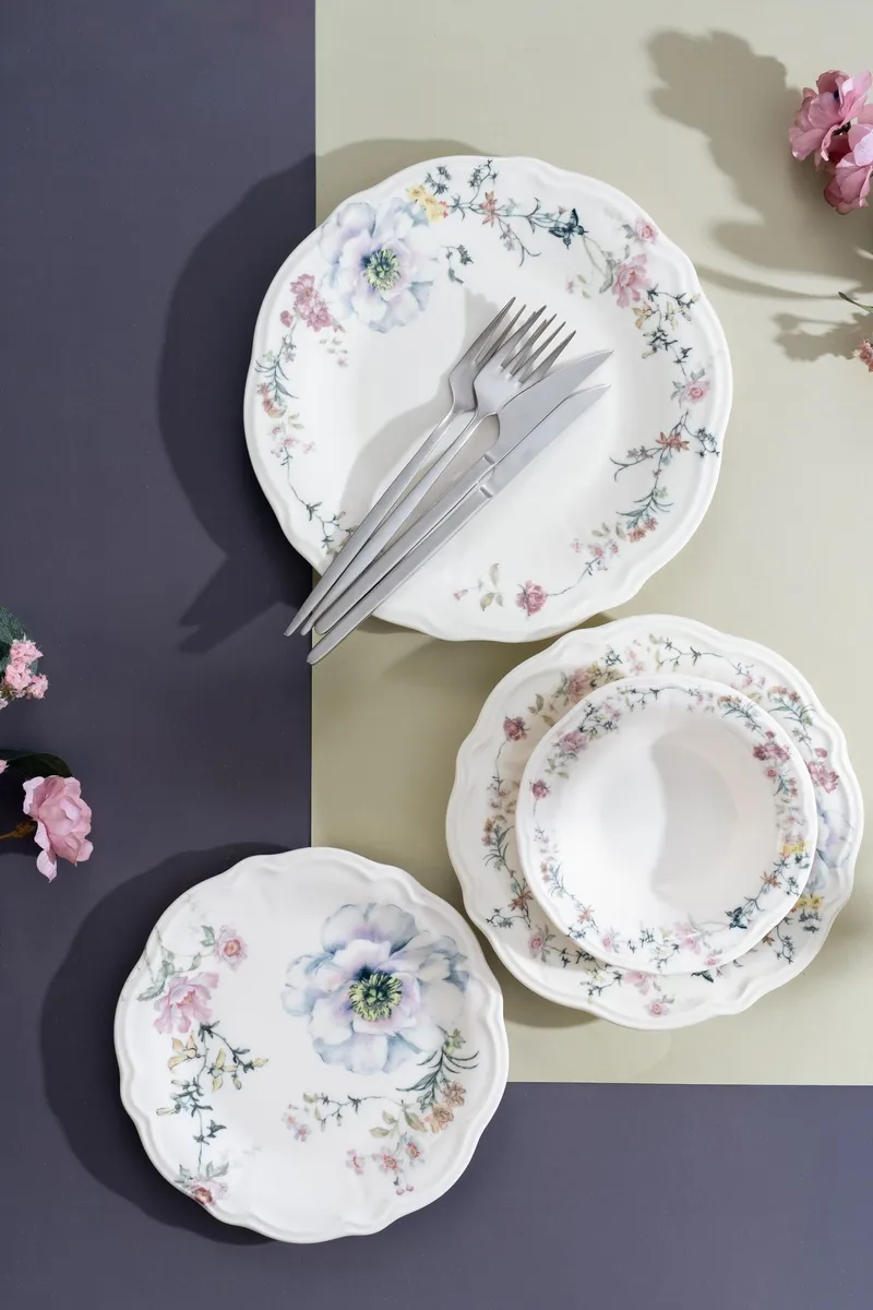 Middagsservise (24 deler) Opviq Aveline Fulya 24 (32 x 36 x 41 cm) Flerfarget - Flerfarget - Husholdning - Servering & borddekking - Tallerkener