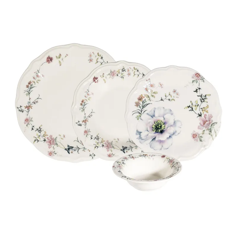 Middagsservise (24 deler) Opviq Aveline Fulya 24 (32 x 36 x 41 cm) Flerfarget - Flerfarget - Husholdning - Servering & borddekking - Tallerkener