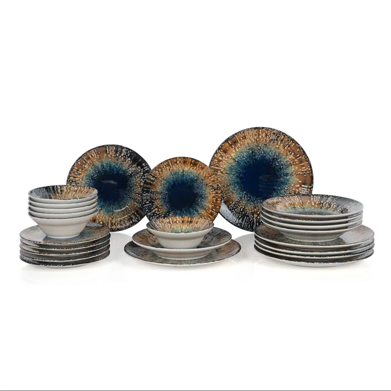 Middagsservise (24 deler) Opviq Bend (32 x 32 x 29 cm) flerfarget - Flerfarget - Husholdning - Servering & borddekking - Tallerkener