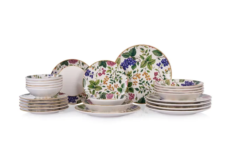 Middagsservise (24 deler) Opviq Berries (32 x 32 x 29 cm) flerfarget - Flerfarget - Husholdning - Servering & borddekking - Tallerkener