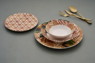 Middagsservise (24 deler) Opviq Birdy (32 x 32 x 29 cm) Oransje - Oransje - Husholdning - Servering & borddekking - Tallerkener