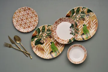 Middagsservise (24 deler) Opviq Birdy (32 x 32 x 29 cm) Oransje - Oransje - Husholdning - Servering & borddekking - Tallerkener