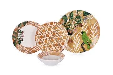 Middagsservise (24 deler) Opviq Birdy (32 x 32 x 29 cm) Oransje - Oransje - Husholdning - Servering & borddekking - Tallerkener