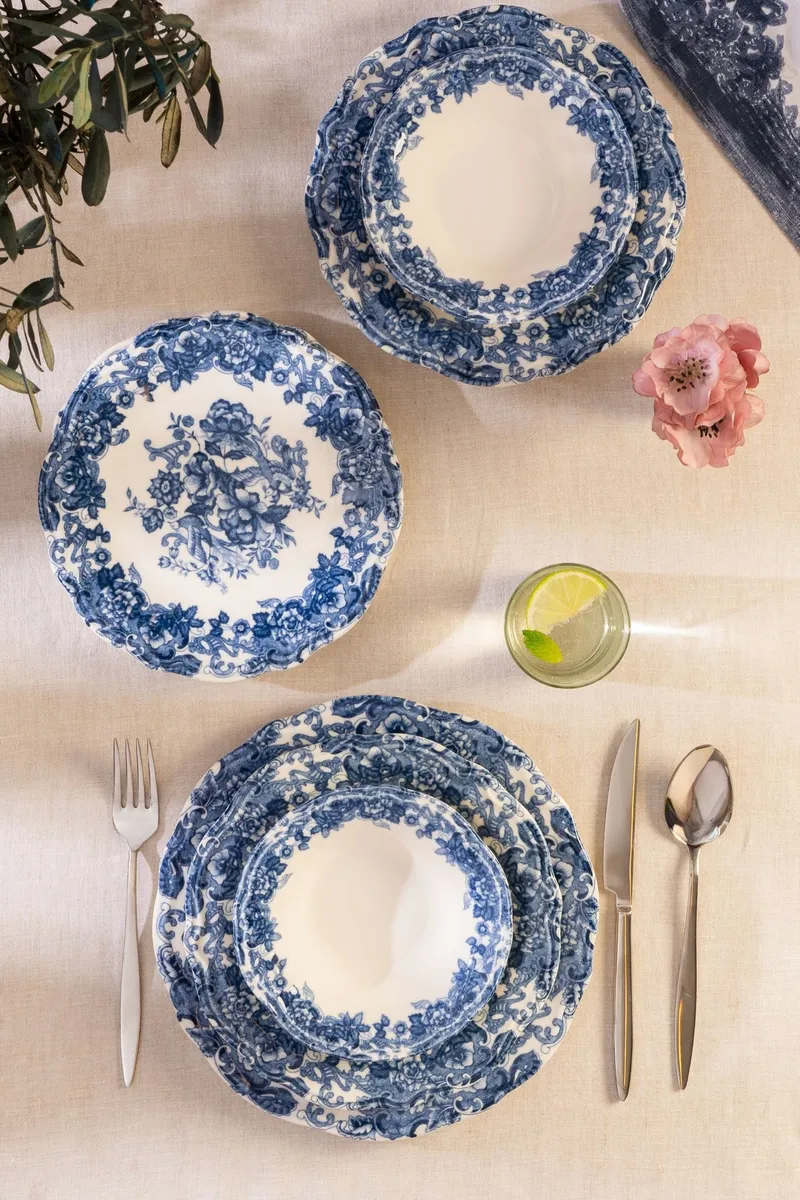 Middagsservise (24 deler) Opviq Emerala Blue Fulya 24 (32 x 36 x 41 cm) Hvit Blå - Hvit og blå - Husholdning - Servering & borddekking - Tallerkener