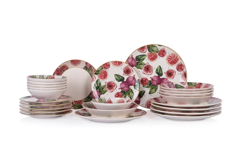 Middagsservise (24 deler) Opviq Figs (32 x 32 x 29 cm) flerfarget - Flerfarget - Husholdning - Servering & borddekking - Tallerkener
