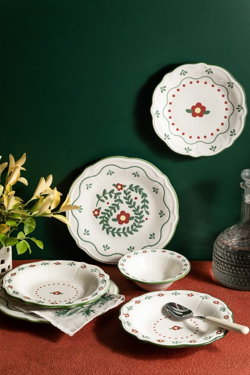 Middagsservise (24 deler) Opviq Marcelin Fulya 24 (32 x 36 x 41 cm) Flerfarget - Flerfarget - Husholdning - Servering & borddekking - Tallerkener