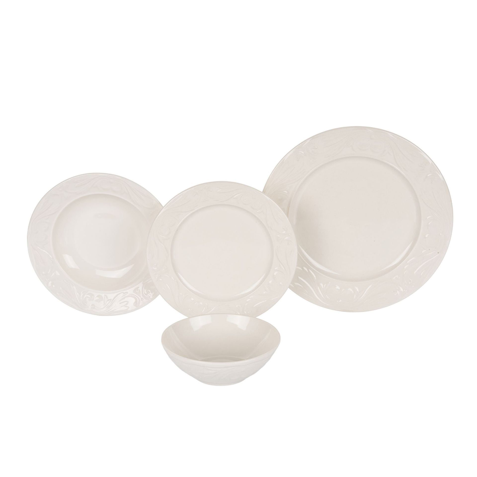 Middagsservise (24 deler) Opviq Rolyefli (32 x 32 x 29 cm) Krem - Krem