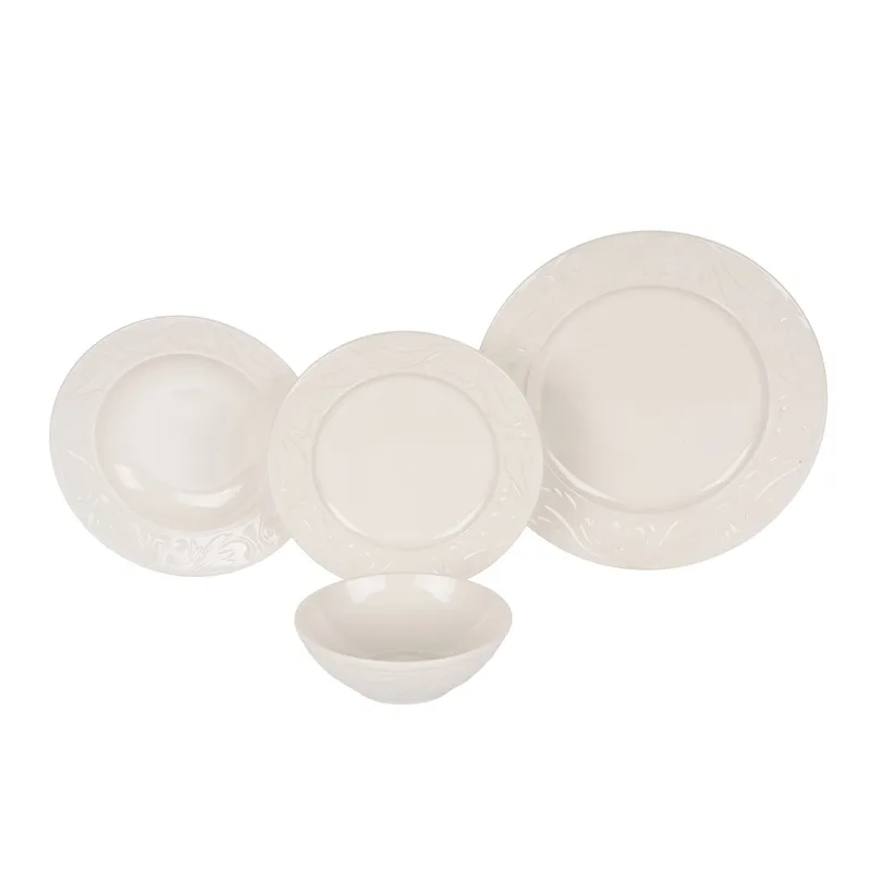 Middagsservise (24 deler) Opviq Rolyefli (32 x 32 x 29 cm) Krem, Krem