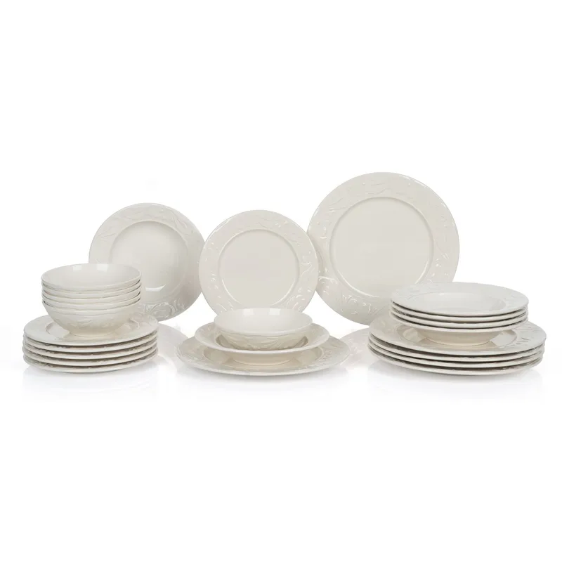 Middagsservise (24 deler) Opviq Rolyefli (32 x 32 x 29 cm) Krem - Krem - Husholdning - Servering & borddekking - Tallerkener