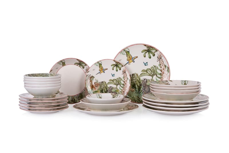Middagsservise (24 deler) Opviq Safari (32 x 32 x 29 cm) Flerfarget - Flerfarget - Husholdning - Servering & borddekking - Tallerkener