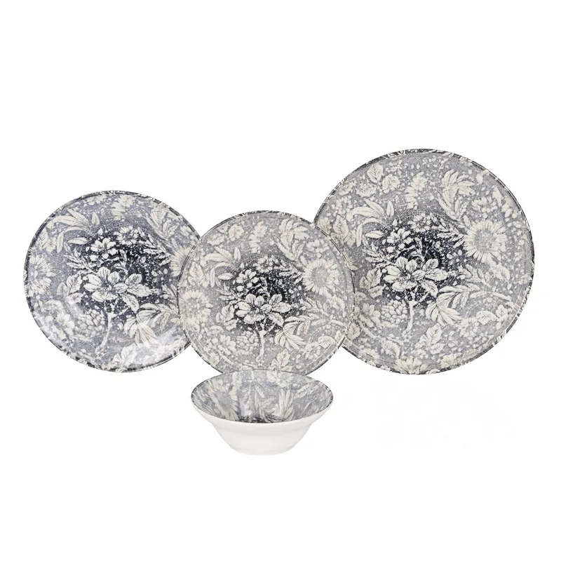 Middagsservise (24 deler) Opviq Stone Flower (32 x 32 x 29 cm) Flerfarget - Flerfarget - Husholdning - Servering & borddekking - Tallerkener