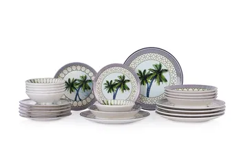 Middagsservise (24 deler) Opviq Tile Palm (32 x 32 x 29 cm) Flerfarget - Flerfarget - Husholdning - Servering & borddekking - Tallerkener
