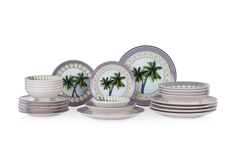 Middagsservise (24 deler) Opviq Tile Palm (32 x 32 x 29 cm) Flerfarget - Flerfarget - Husholdning - Servering & borddekking - Tallerkener