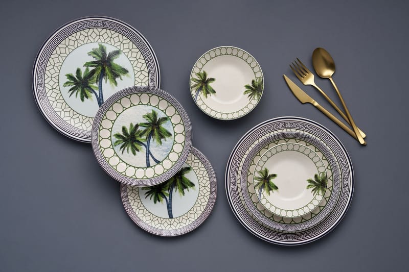 Middagsservise (24 deler) Opviq Tile Palm (32 x 32 x 29 cm) Flerfarget - Flerfarget - Husholdning - Servering & borddekking - Tallerkener