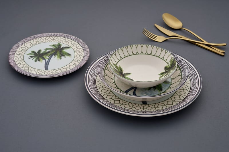 Middagsservise (24 deler) Opviq Tile Palm (32 x 32 x 29 cm) Flerfarget - Flerfarget - Husholdning - Servering & borddekking - Tallerkener
