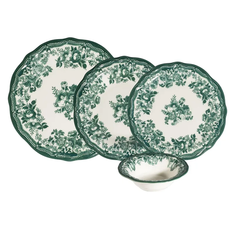 Middagsservise (24 deler) Opviq Velour Green Fulya 24 (32 x 36 x 41 cm) Hvit grønn - Hvit og grønn - Husholdning - Servering & borddekking - Tallerkener