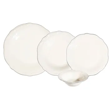 Middagsservise (24 deler) Opviq Platin Yaldiz Fulya 24 (32 x 36 x 41 cm) Hvit Sølv - Hvitt/sølv - Husholdning - Servering & borddekking - Tallerkener